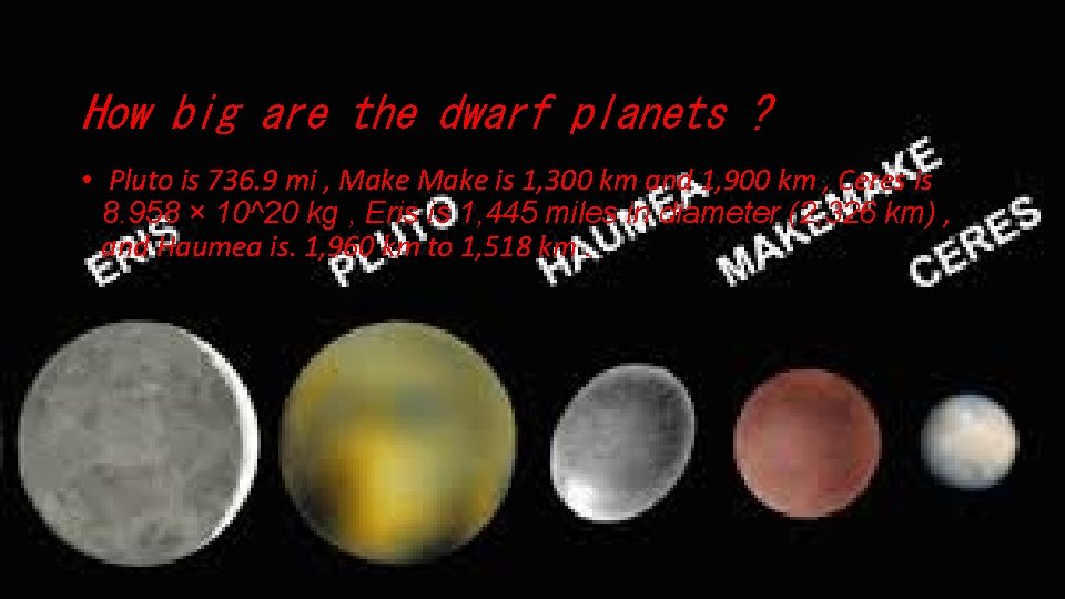 How big are the dwarf planets ? • Pluto is 736. 9 mi ,