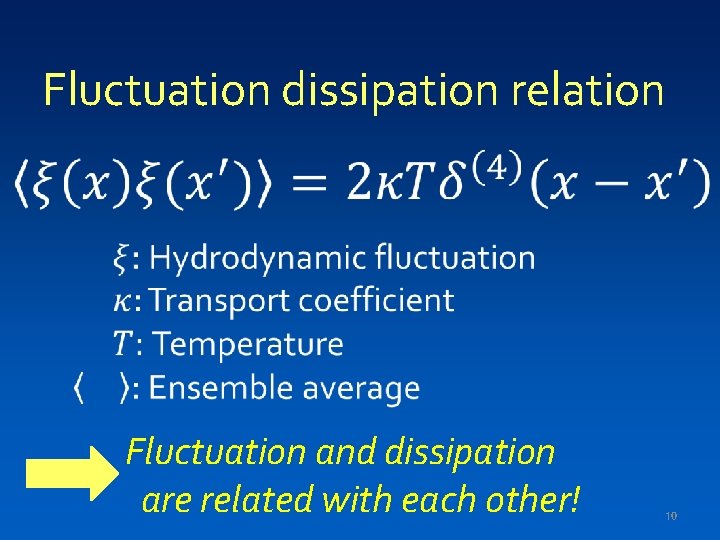 Fluctuation dissipation relation Fluctuation and dissipation are related with each other! 10 