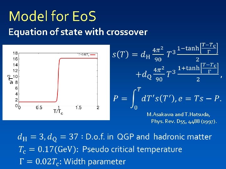 Model for Eo. S Equation of state with crossover M. Asakawa and T. Hatsuda,