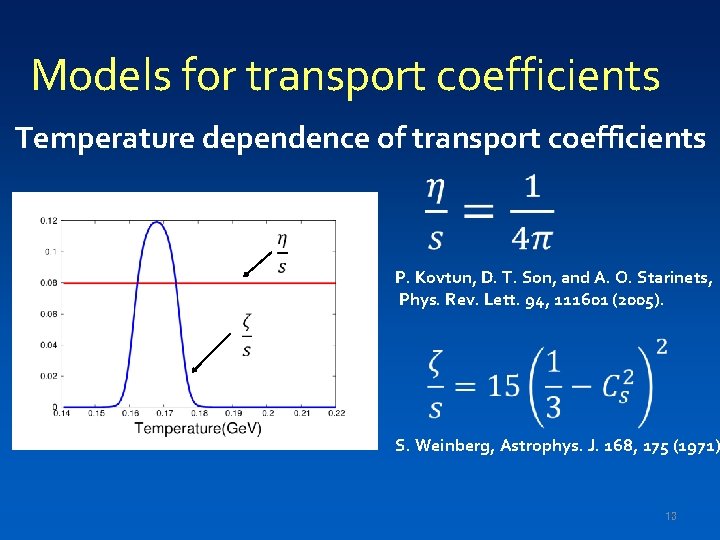 Models for transport coefficients Temperature dependence of transport coefficients P. Kovtun, D. T. Son,