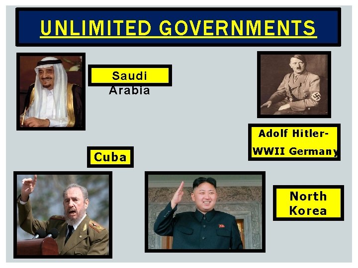 UNLIMITED GOVERNMENTS Saudi Arabia Adolf Hitler- Cuba WWII Germany North Korea 