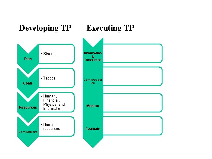 Developing TP • Strategic Plan • Tactical Goals • Human, Financial, Physical and Resources