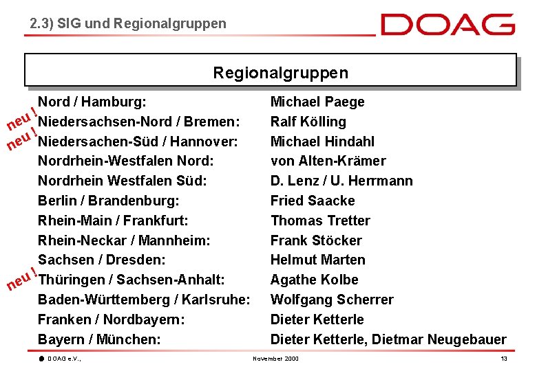 2. 3) SIG und Regionalgruppen Nord / Hamburg: ! u ne !Niedersachsen-Nord / Bremen: