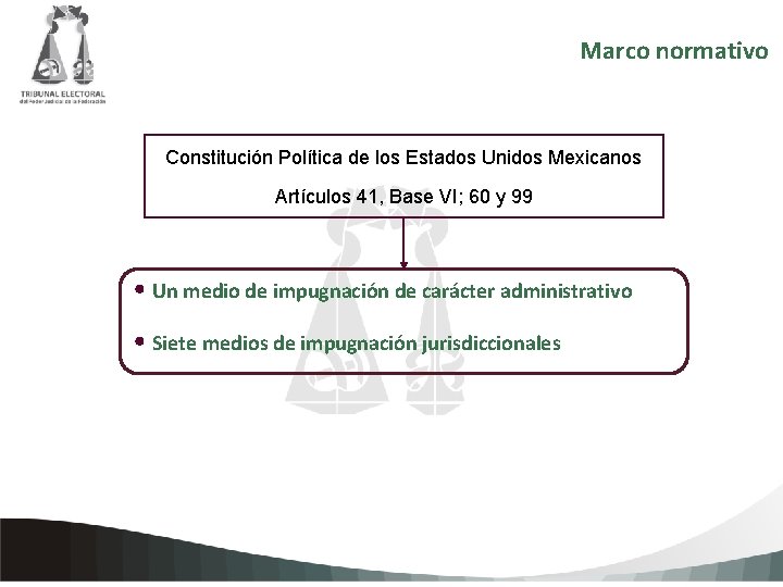 Marco normativo Constitución Política de los Estados Unidos Mexicanos Artículos 41, Base VI; 60