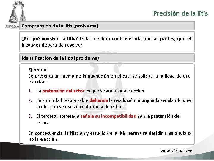 Precisión de la litis Comprensión de la litis (problema) ¿En qué consiste la litis?