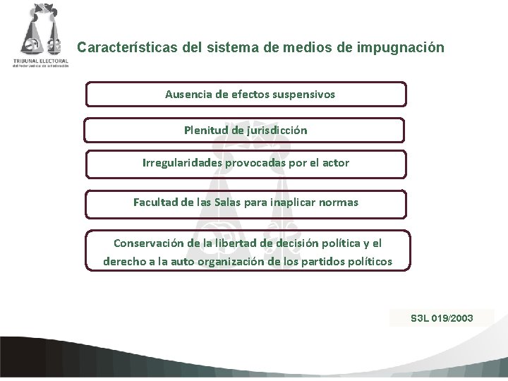 Características del sistema de medios de impugnación Ausencia de efectos suspensivos Plenitud de jurisdicción