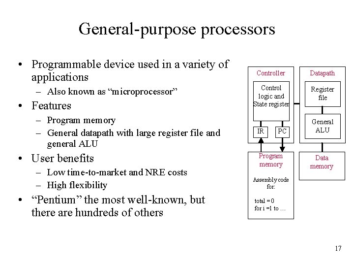 General-purpose processors • Programmable device used in a variety of applications – Also known