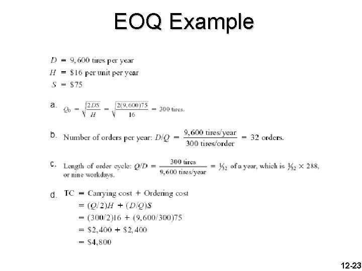 EOQ Example 12 -23 