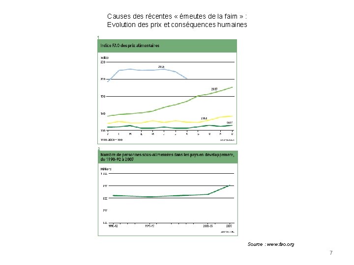 Causes des récentes « émeutes de la faim » : Evolution des prix et