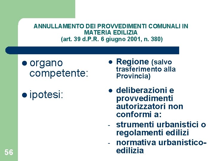 ANNULLAMENTO DEI PROVVEDIMENTI COMUNALI IN MATERIA EDILIZIA (art. 39 d. P. R. 6 giugno