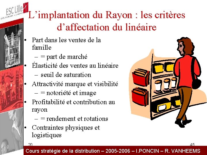 L’implantation du Rayon : les critères d’affectation du linéaire • Part dans les ventes