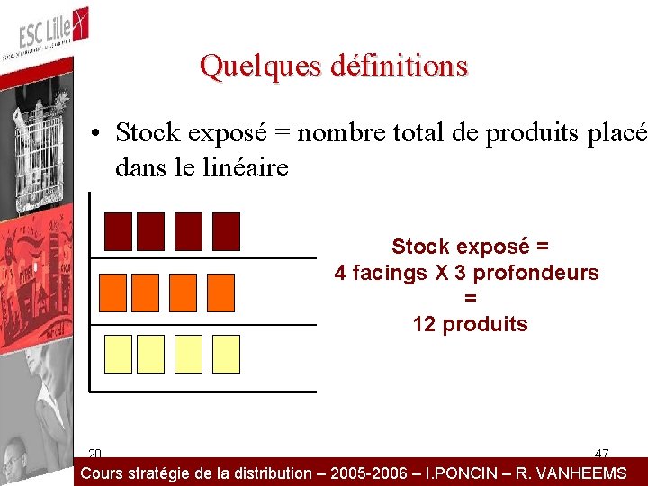Quelques définitions • Stock exposé = nombre total de produits placé dans le linéaire