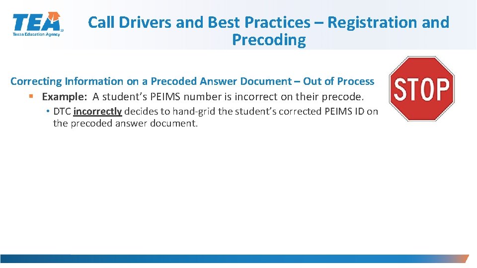 Call Drivers and Best Practices – Registration and Precoding Correcting Information on a Precoded