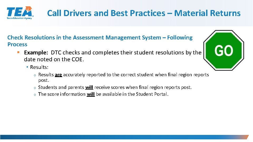 Call Drivers and Best Practices – Material Returns Check Resolutions in the Assessment Management