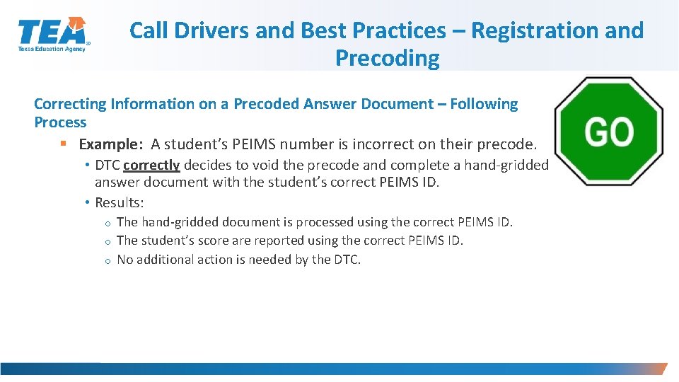 Call Drivers and Best Practices – Registration and Precoding Correcting Information on a Precoded