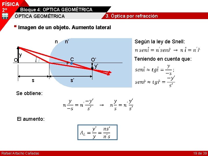 FÍSICA Bloque 4: OPTICA GEOMÉTRICA 2º 3. Óptica por refracción ÓPTICA GEOMÉTRICA Imagen de