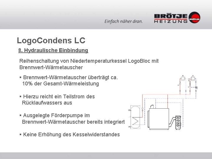 Logo. Condens LC 8. Hydraulische Einbindung Reihenschaltung von Niedertemperaturkessel Logo. Bloc mit Brennwert-Wärmetauscher § Logo. Condens LC 8. Hydraulische Einbindung Reihenschaltung von Niedertemperaturkessel Logo. Bloc mit Brennwert-Wärmetauscher §