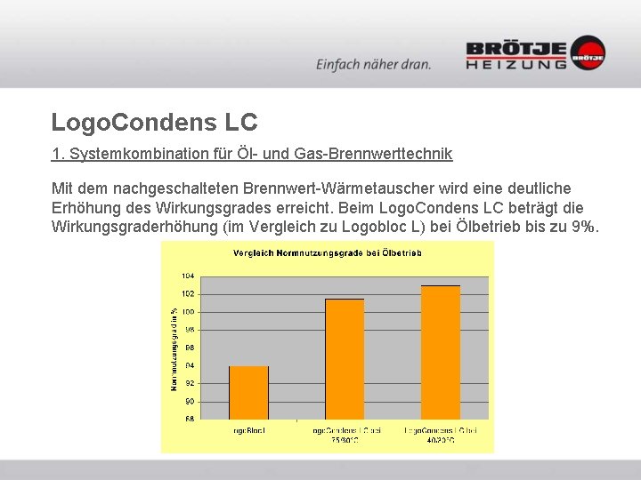 Logo. Condens LC 1. Systemkombination für Öl- und Gas-Brennwerttechnik Mit dem nachgeschalteten Brennwert-Wärmetauscher wird Logo. Condens LC 1. Systemkombination für Öl- und Gas-Brennwerttechnik Mit dem nachgeschalteten Brennwert-Wärmetauscher wird