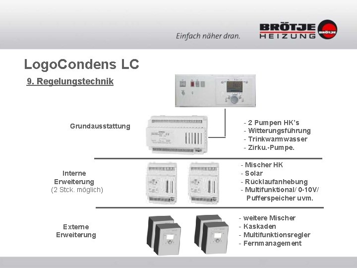 Logo. Condens LC 9. Regelungstechnik Grundausstattung Interne Erweiterung (2 Stck. möglich) Externe Erweiterung - Logo. Condens LC 9. Regelungstechnik Grundausstattung Interne Erweiterung (2 Stck. möglich) Externe Erweiterung -