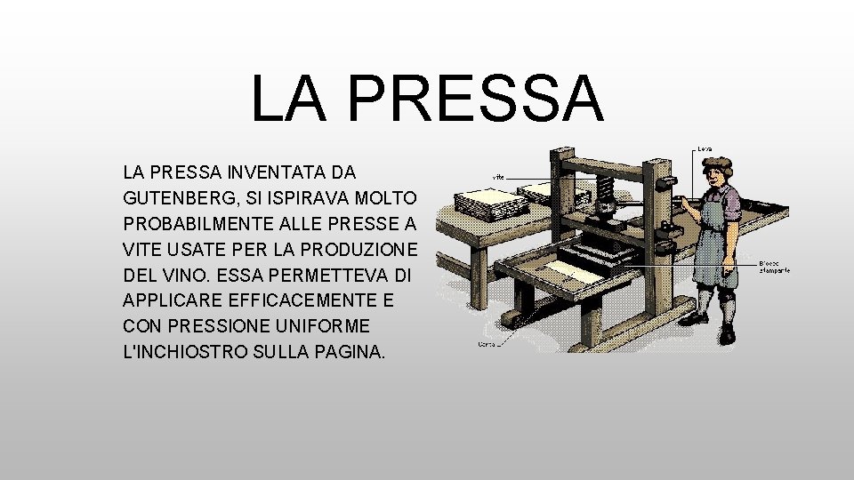 LA PRESSA INVENTATA DA GUTENBERG, SI ISPIRAVA MOLTO PROBABILMENTE ALLE PRESSE A VITE USATE