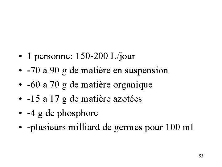  • • • 1 personne: 150 -200 L/jour -70 a 90 g de