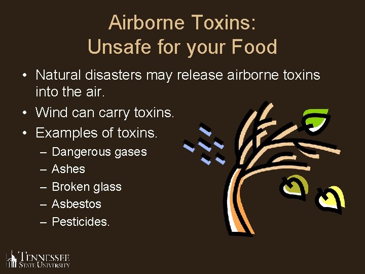 Airborne Toxins: Unsafe for your Food • Natural disasters may release airborne toxins into