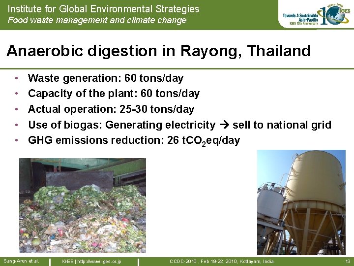 Institute for Global Environmental Strategies Food waste management and climate change Anaerobic digestion in