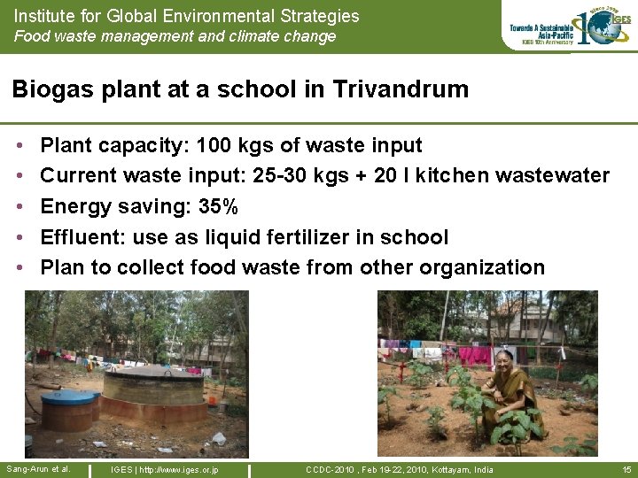 Institute for Global Environmental Strategies Food waste management and climate change Biogas plant at