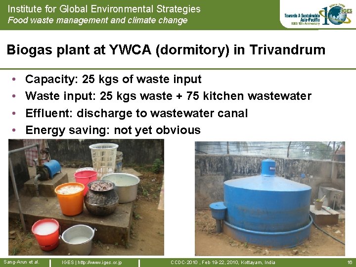 Institute for Global Environmental Strategies Food waste management and climate change Biogas plant at