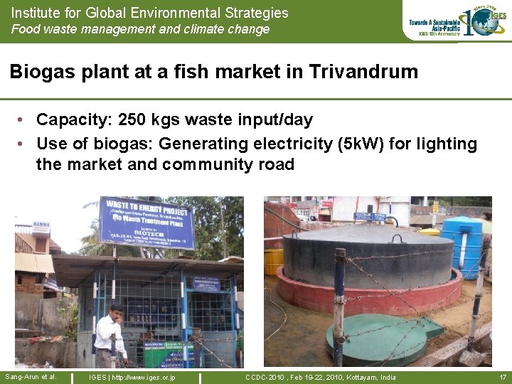 Institute for Global Environmental Strategies Food waste management and climate change Biogas plant at