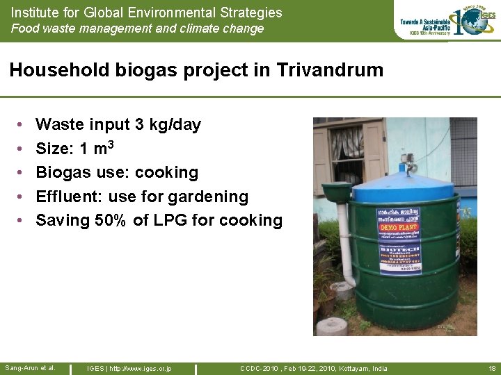 Institute for Global Environmental Strategies Food waste management and climate change Household biogas project