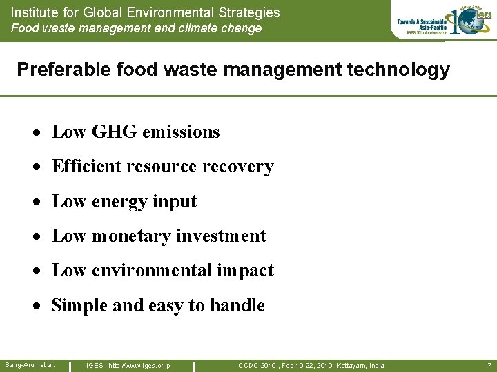 Institute for Global Environmental Strategies Food waste management and climate change Preferable food waste