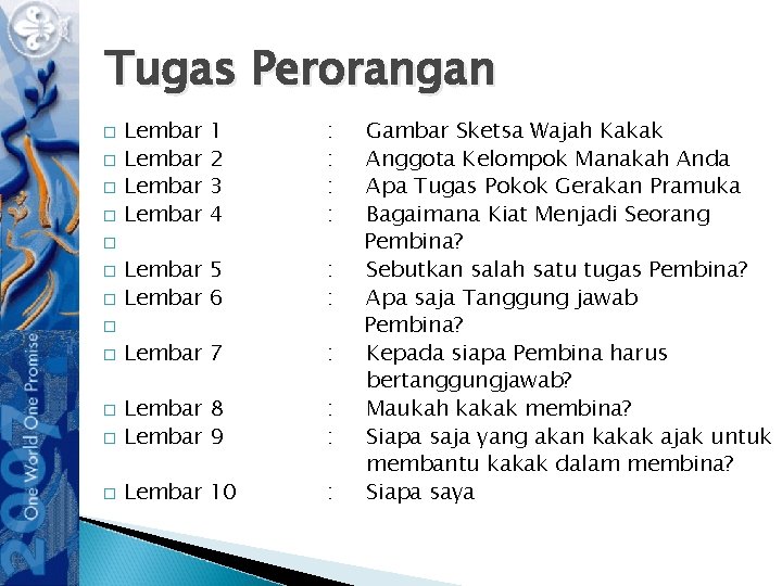 Tugas Perorangan 1 2 3 4 : : Lembar 5 Lembar 6 : :