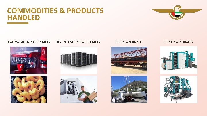 COMMODITIES & PRODUCTS HANDLED HIGH VALUE FOOD PRODUCTS IT & NETWORKING PRODUCTS CRANES &