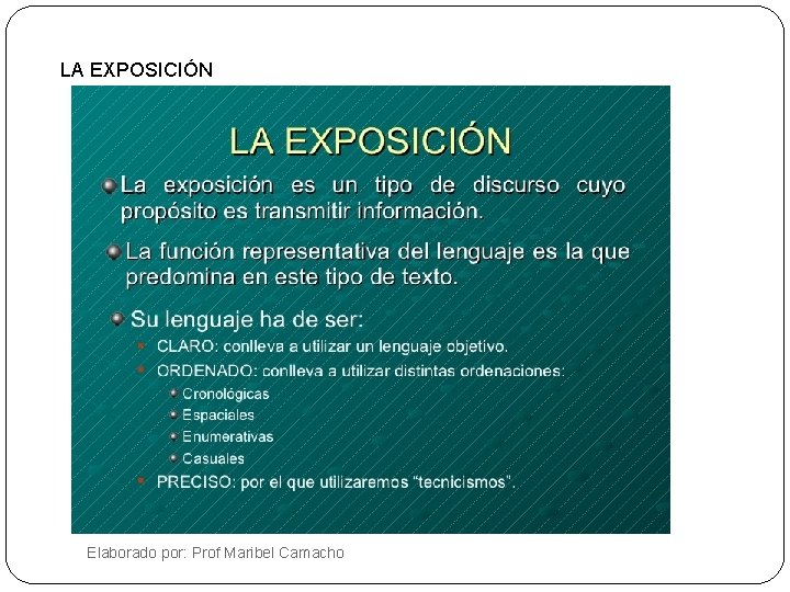 LA EXPOSICIÓN Elaborado por: Prof Maribel Camacho 