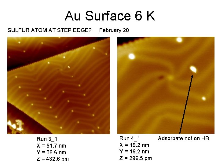 Au Surface 6 K SULFUR ATOM AT STEP EDGE? Run 3_1 X = 61.