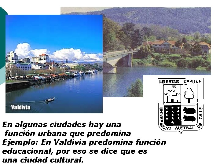 En algunas ciudades hay una función urbana que predomina Ejemplo: En Valdivia predomina función