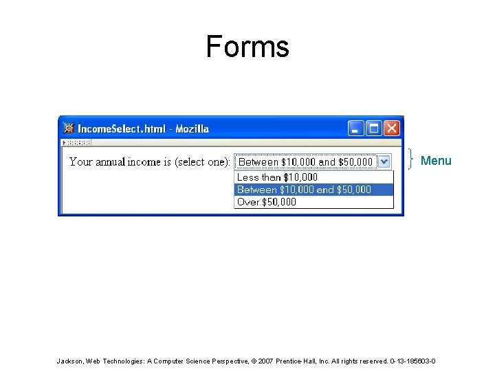 Forms Menu Jackson, Web Technologies: A Computer Science Perspective, © 2007 Prentice-Hall, Inc. All