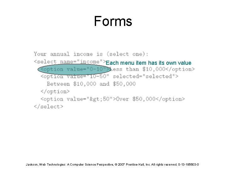 Forms Each menu item has its own value Jackson, Web Technologies: A Computer Science