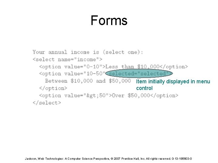 Forms Item initially displayed in menu control Jackson, Web Technologies: A Computer Science Perspective,