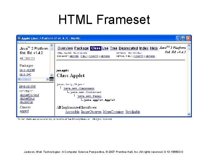 HTML Frameset Jackson, Web Technologies: A Computer Science Perspective, © 2007 Prentice-Hall, Inc. All