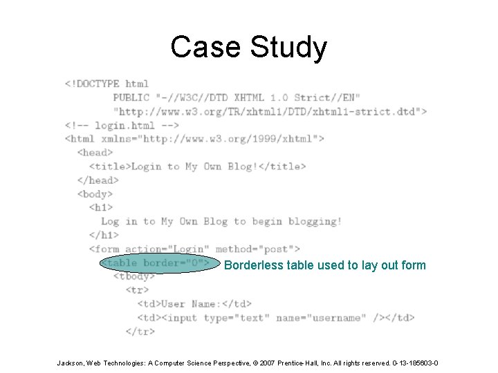 Case Study Borderless table used to lay out form Jackson, Web Technologies: A Computer