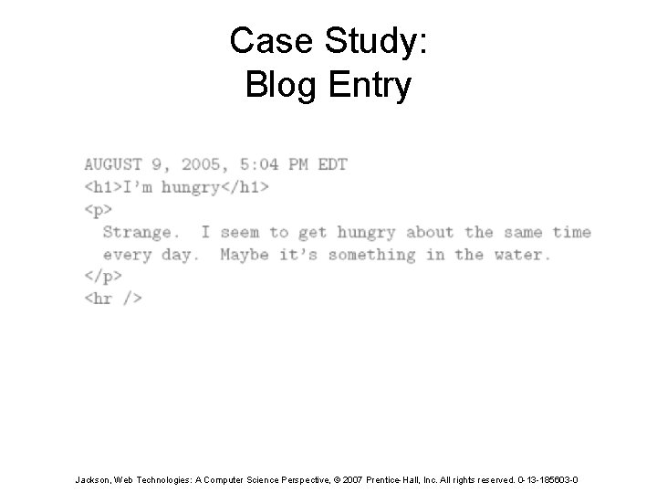 Case Study: Blog Entry Jackson, Web Technologies: A Computer Science Perspective, © 2007 Prentice-Hall,