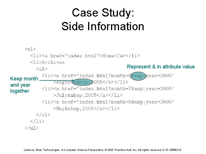 Case Study: Side Information Represent & in attribute value Keep month and year together