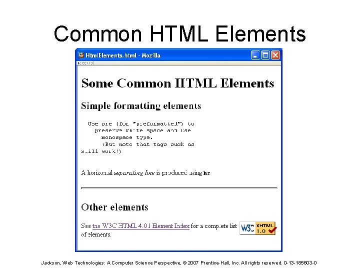 Common HTML Elements Jackson, Web Technologies: A Computer Science Perspective, © 2007 Prentice-Hall, Inc.