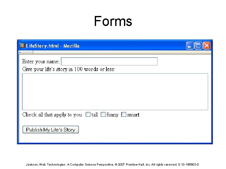Forms Jackson, Web Technologies: A Computer Science Perspective, © 2007 Prentice-Hall, Inc. All rights