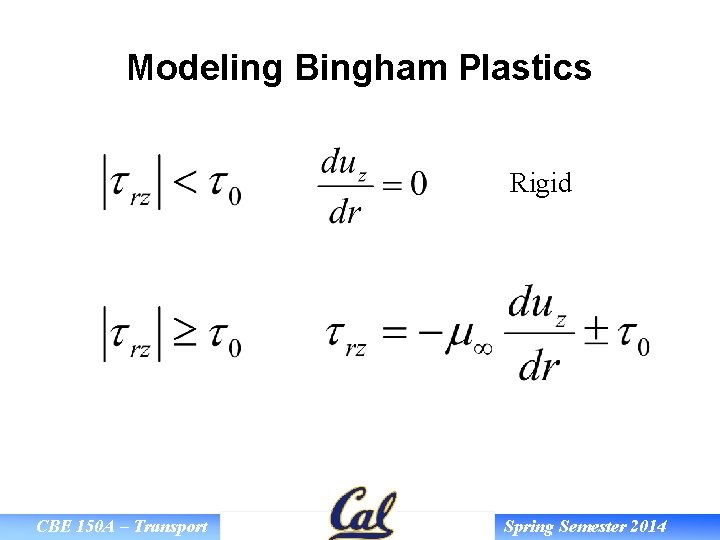 Modeling Bingham Plastics Rigid CBE 150 A – Transport Spring Semester 2014 