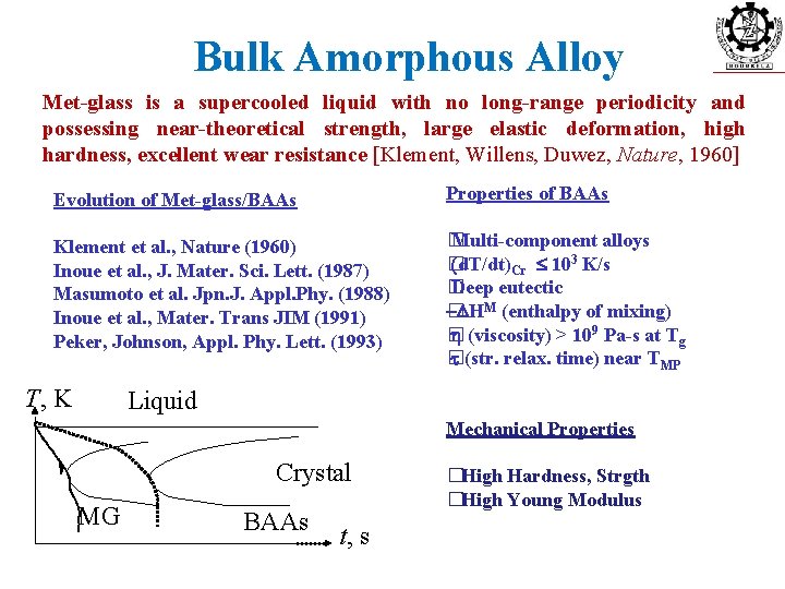 Bulk Amorphous Alloy Met-glass is a supercooled liquid with no long-range periodicity and possessing