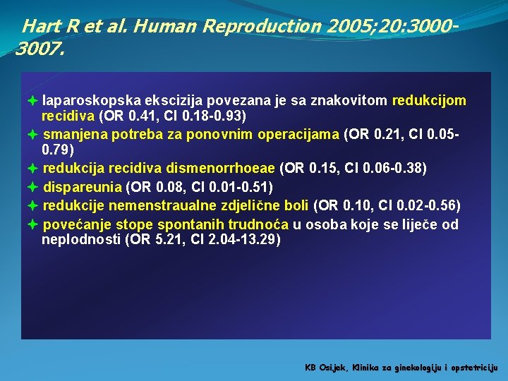 Hart R et al. Human Reproduction 2005; 20: 30003007. laparoskopska ekscizija povezana je sa