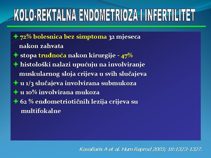  72% bolesnica bez simptoma 32 mjeseca nakon zahvata stopa trudnoća nakon kirurgije -